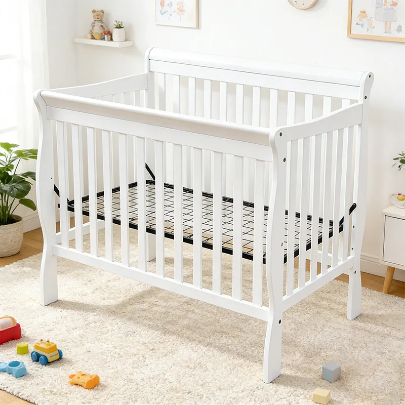 

Многофункциональная европейская белая защитная съемная деревянная кроватка-манеж для младенцев