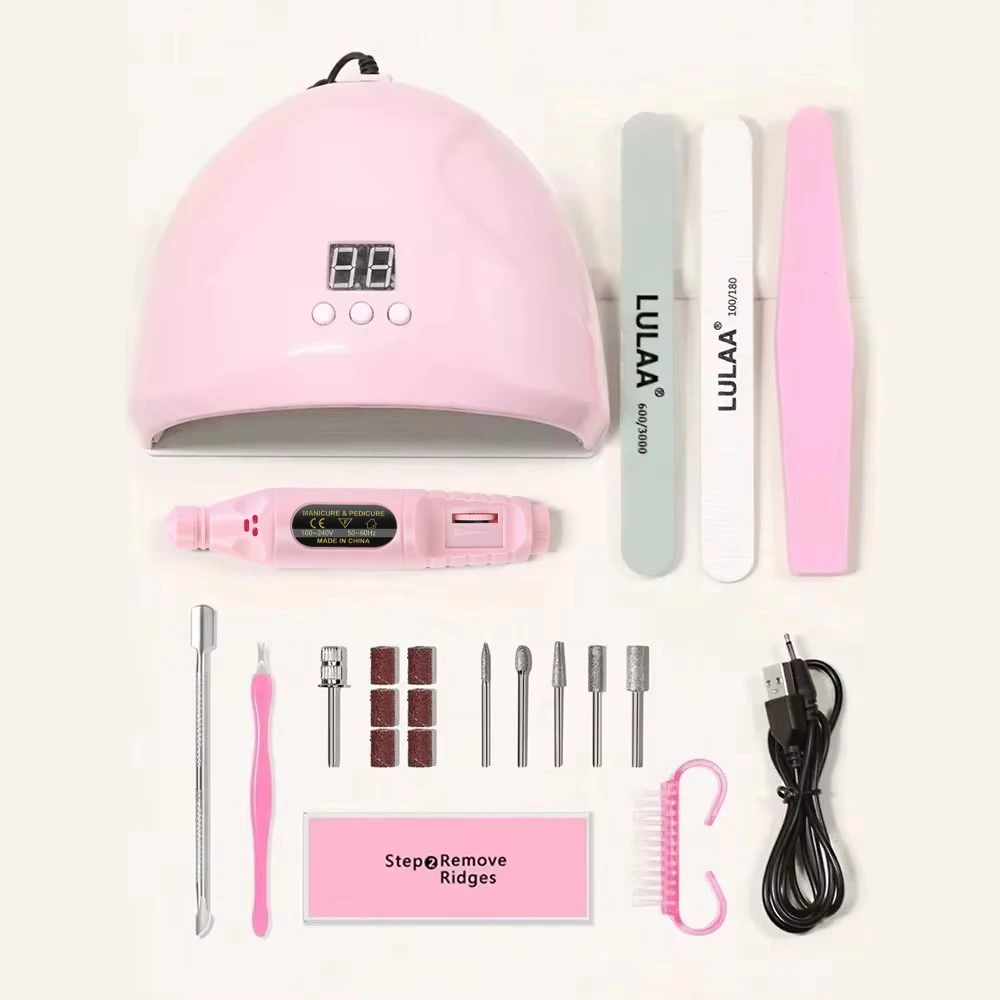 

YIKOOLIN 7-in-1Nail Art Tool Set With LED UV Nail Lamp 20000RPM Lectric Drill Machine Nail Brush Nail Separator Polishing Bloc