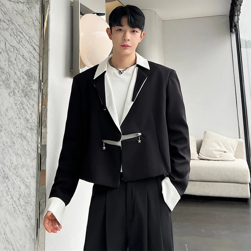 LUZHEN New Clothing Short Blazer Jacket Men's Fashion High End Classy Social Color Contrast Outerwear Luxury Niche Design LZ6877