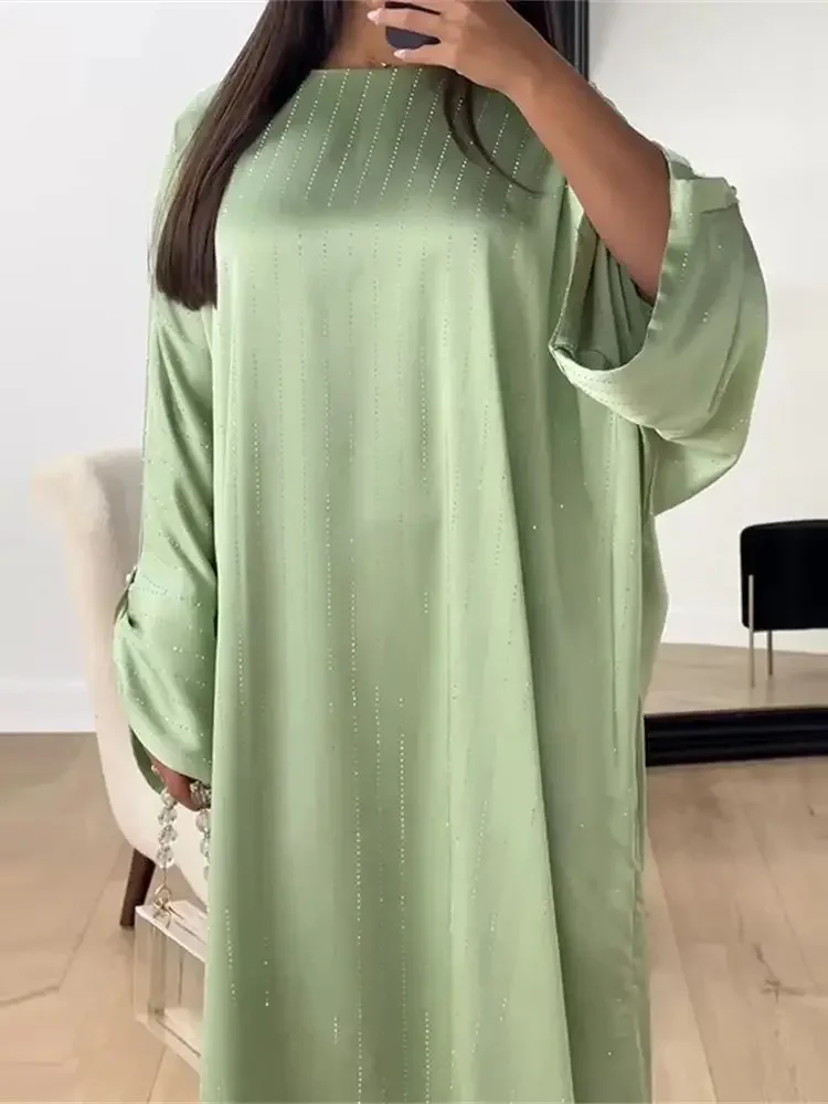 Ramadan Eid Satin Batwing Abaya Dubai Luxury Elegante abito caftano musulmano Abaya per le donne Kebaya Robe Femme Musulmane Vestidos