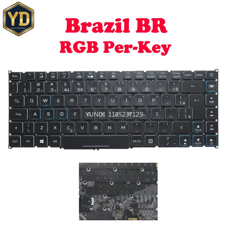 YD Laptop RGB Per-Key Backlit PT515-52 Keyboard For ACER Predator Triton 500 PT515-52 15.6' PT515-52-73L3 793U 75QU 7568 BR Braz