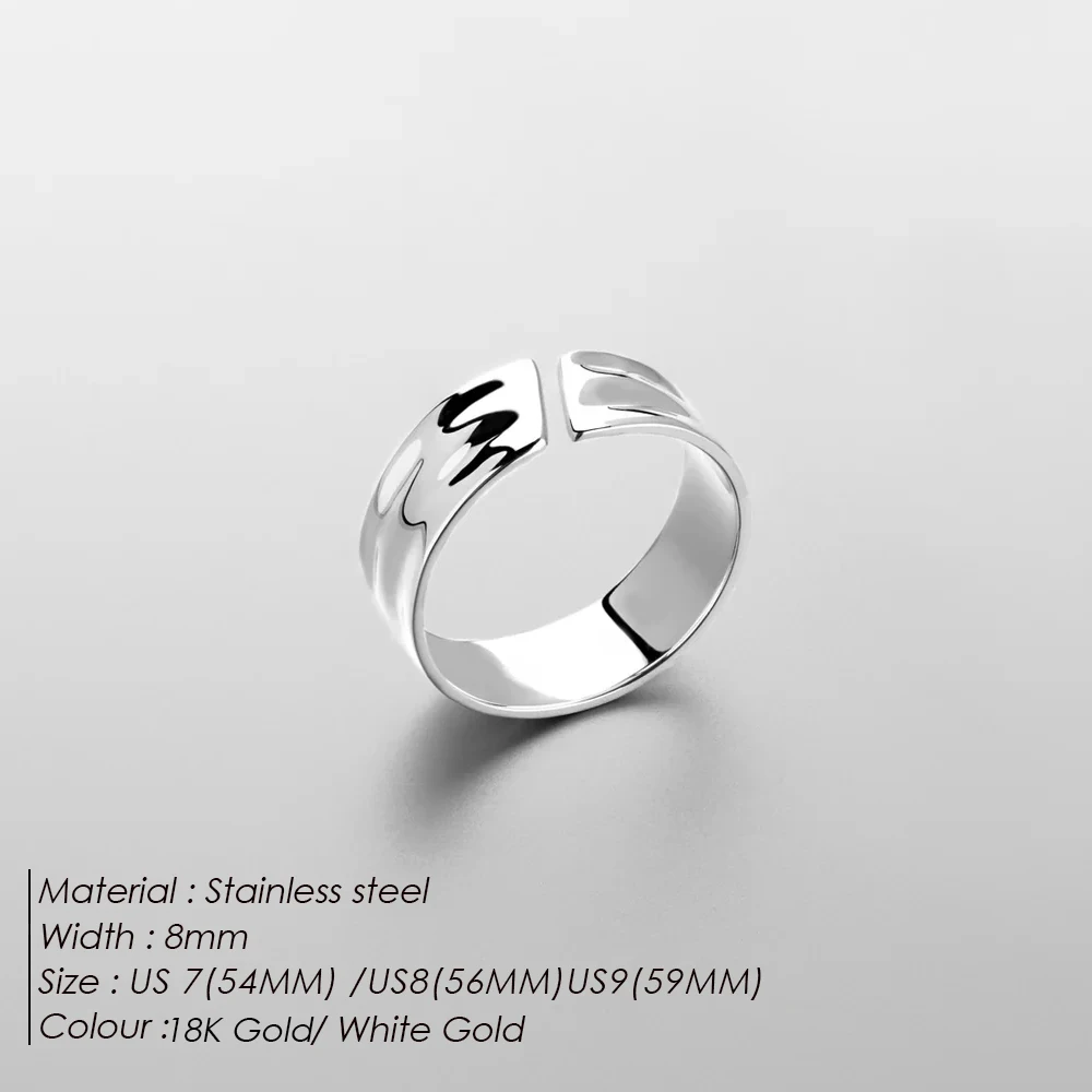 eManco Stainless steel Gold-plated Fashion Wide Ring Simple punk style Suitable for men to wear Fine Jewelry