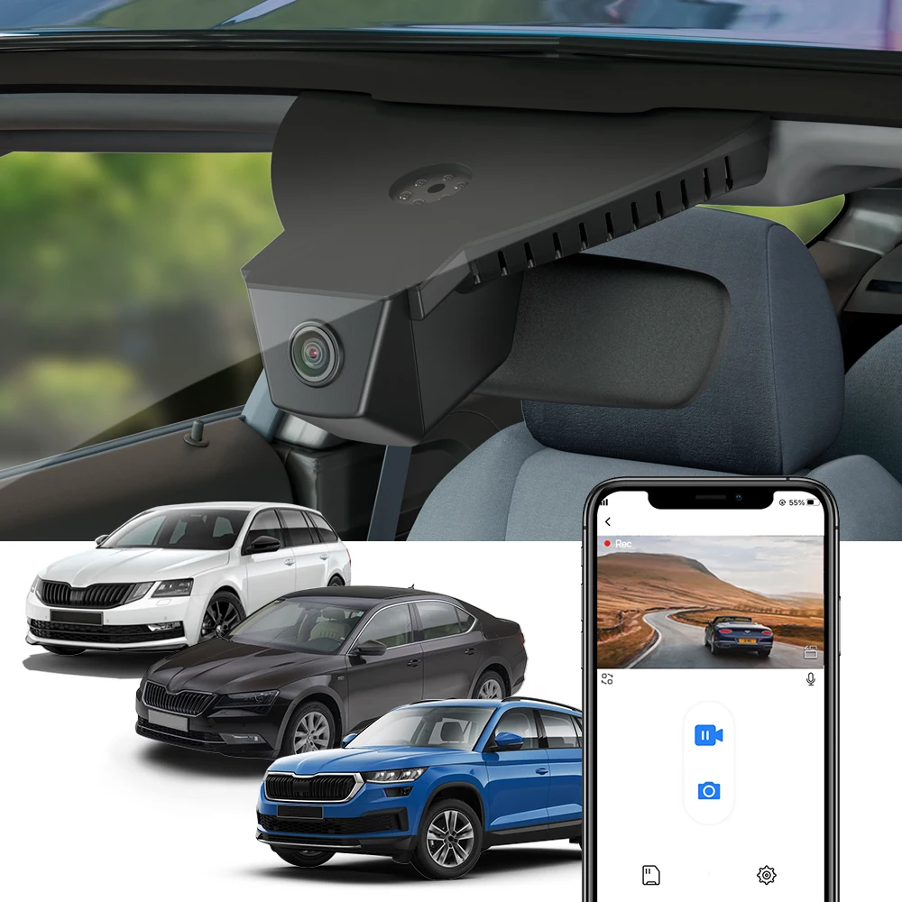 Kamera samochodowa FITCAMX 4K do Skody/Seat, kamera samochodowa OEM WiFi DVR, kompatybilna z Octavią/Kodiaq/Karoq/Kamiq/Superb/Scala/Enyaq/Fabia