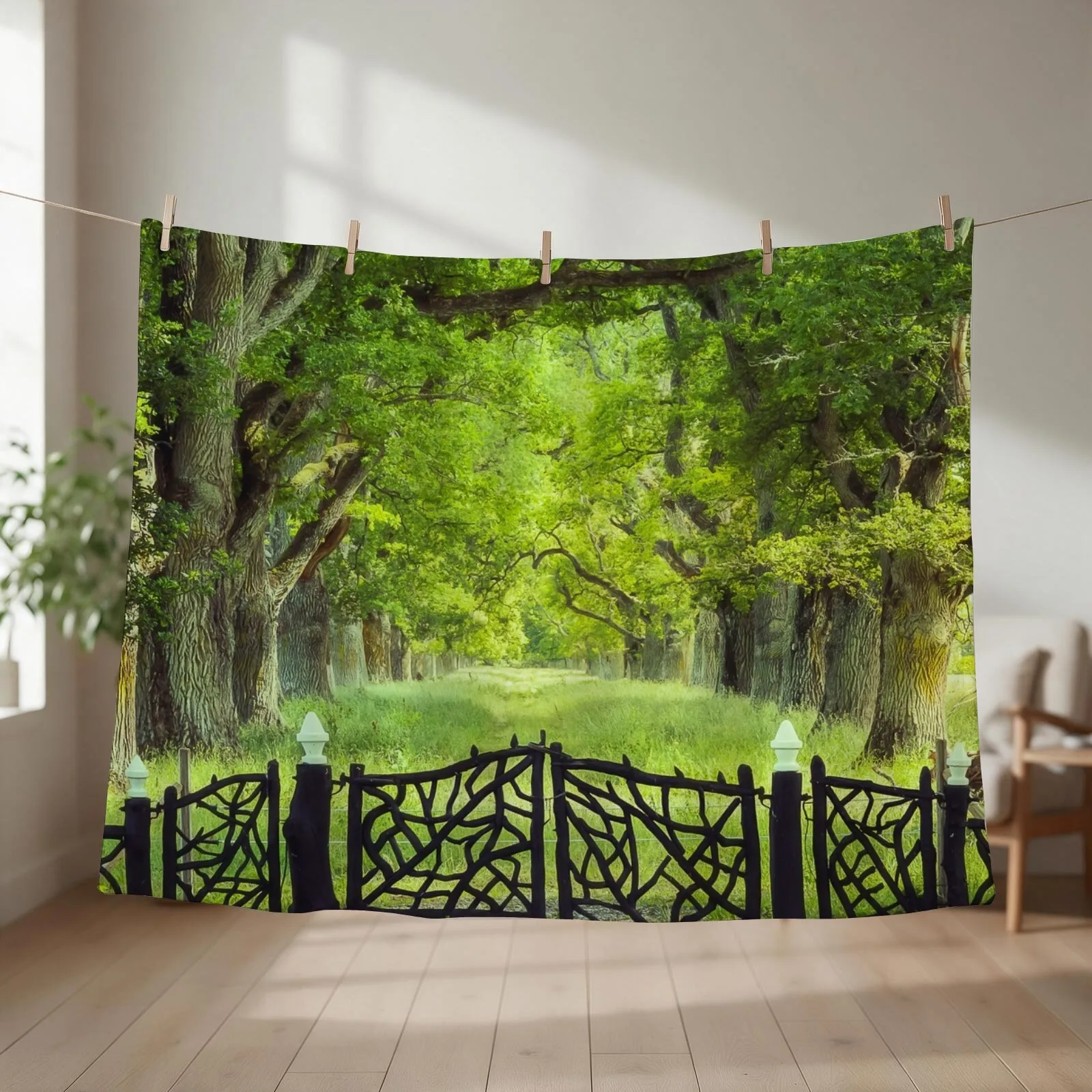 Oak Tree Alley in Summer Throw Blanket couch cozy soft plush fuzzy picnic outdoor blanket