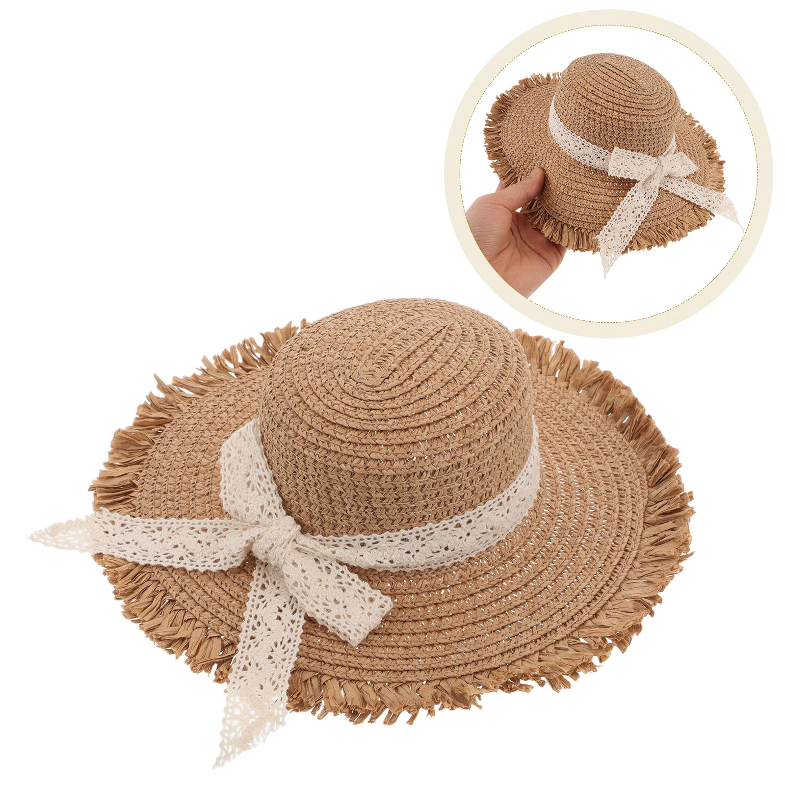 Charming Mini Hat Woven Texture with Lace Tie Foldable Design Tiny Rustic Cap for Mini House Decor Craft Projects