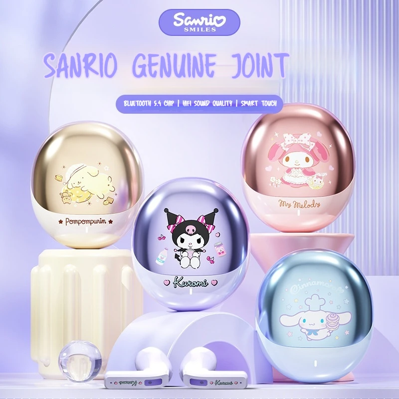 หูฟังบลูทูธไร้สายของแท้จาก Sanrio 2024ใหม่ที่มีความสวยงามสูงเกมและหูฟังสำหรับเล่นกีฬาน่ารักสำหรับนักเรียนและเด็กชาย