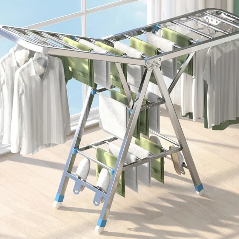 Folding Stainless Steel Drying Rack, Clothes Rack for Household Use, Simple Balcony Drying, Quilt Stand, Laundry