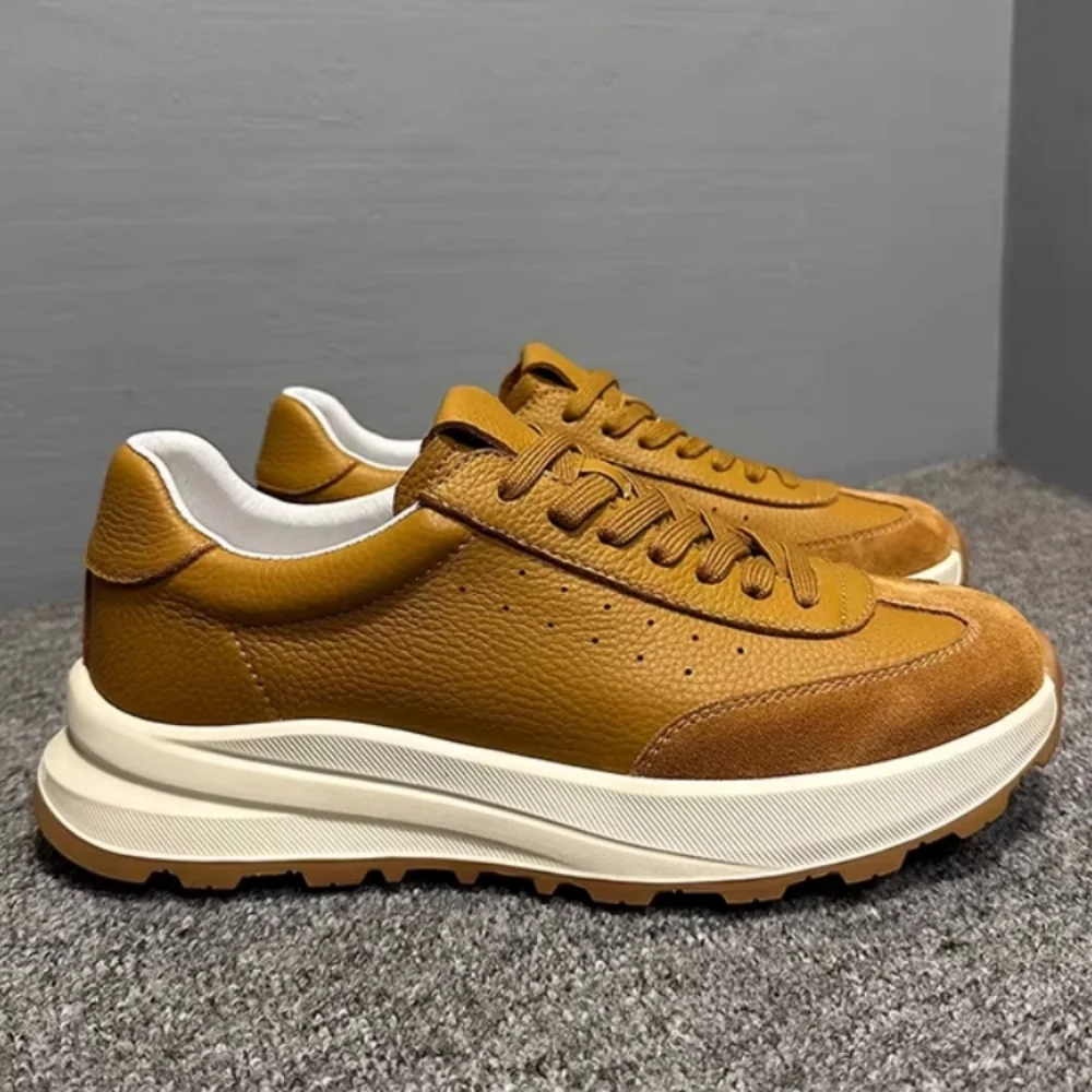 

op layer cowhide training shoes for men, thick-soled sports shoes, versatile and lightweight loafers, white sneakers