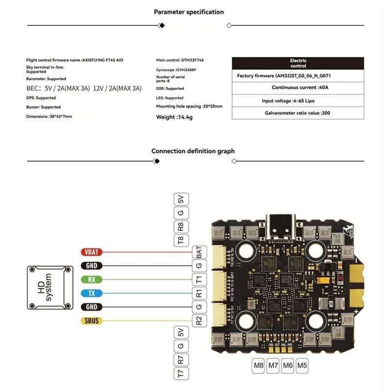 A92Z Argus F745 AIO 40A ICM-42688 Al0 12V ESC With12v Switch Enhanced Stability 4-6S Lipo Forfpv Accessories