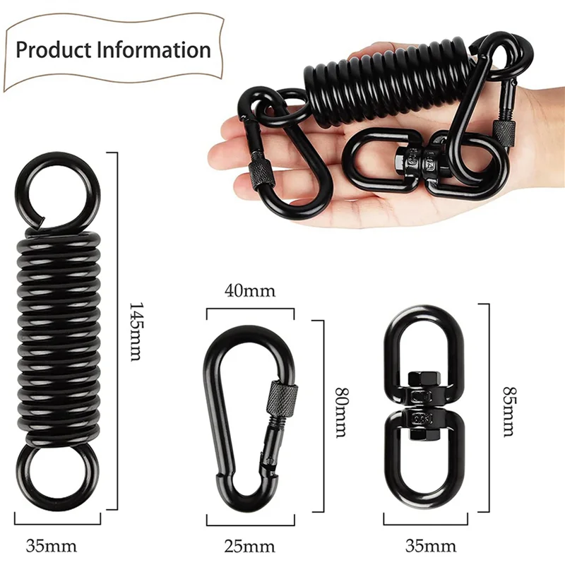 ABJN-Swing Spring لكرسي معلق، مع 4 خطافات كبس و360 °   خطاف دوار، سعة تحميل 250 كجم للتعليق والكرسي والأرجوحة واليوجا وما إلى ذلك