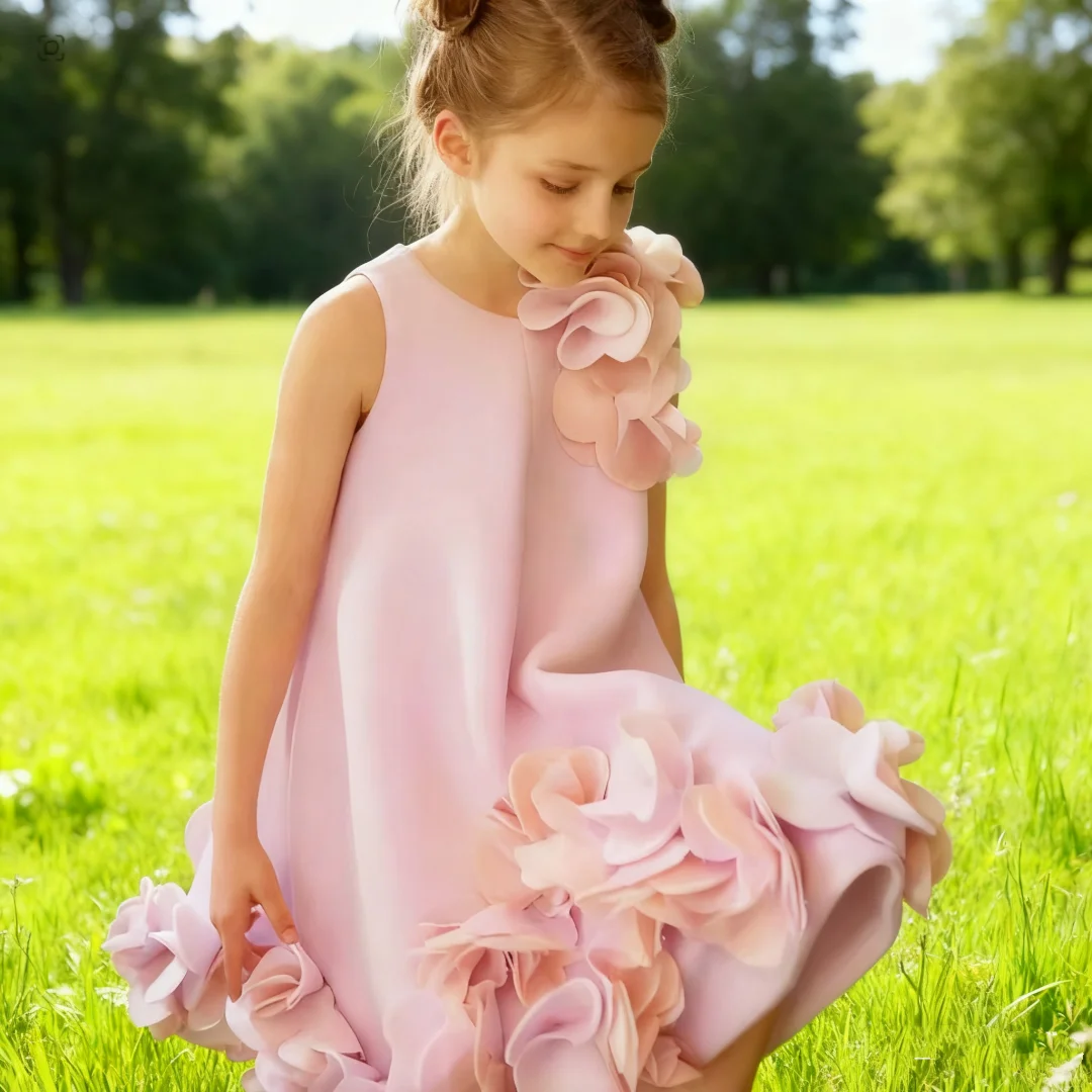 Vestido de princesa sin mangas para niños, vestido de baile de hojas blancas para cumpleaños, boda, vestido de bautismo para bebés, vestido de chaleco festivo para niñas