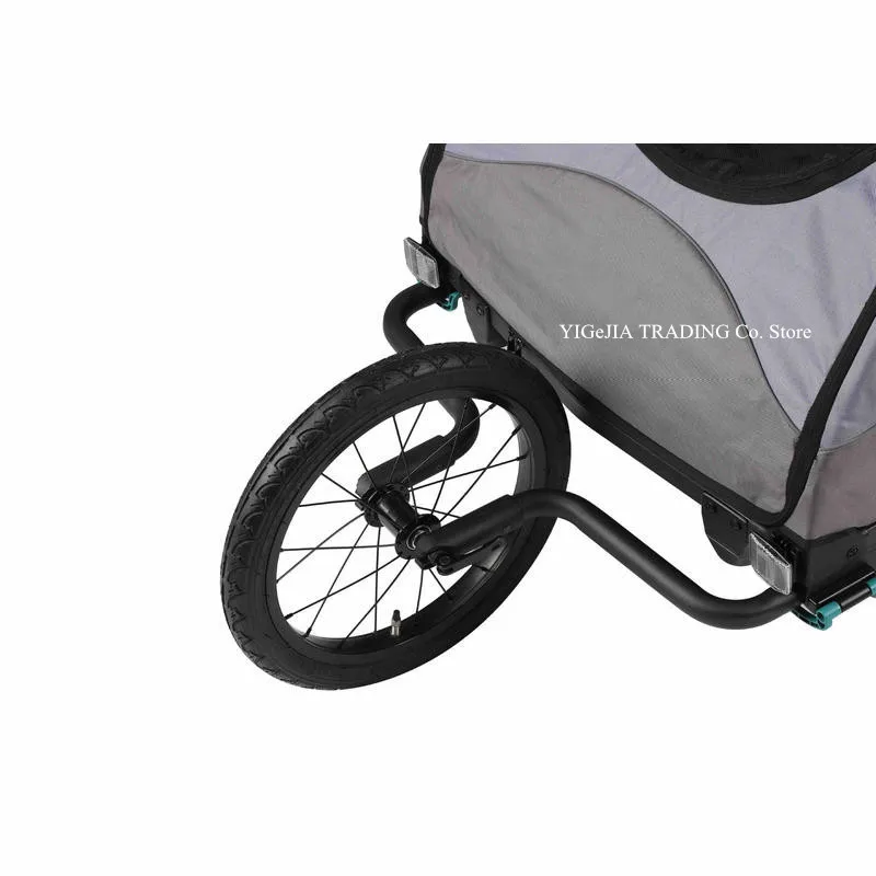 3-in-1 Double Seats Bicycle Trailer, Kids Jogger Stroller, Twins Bike Trailer Converts to Baby Carriage