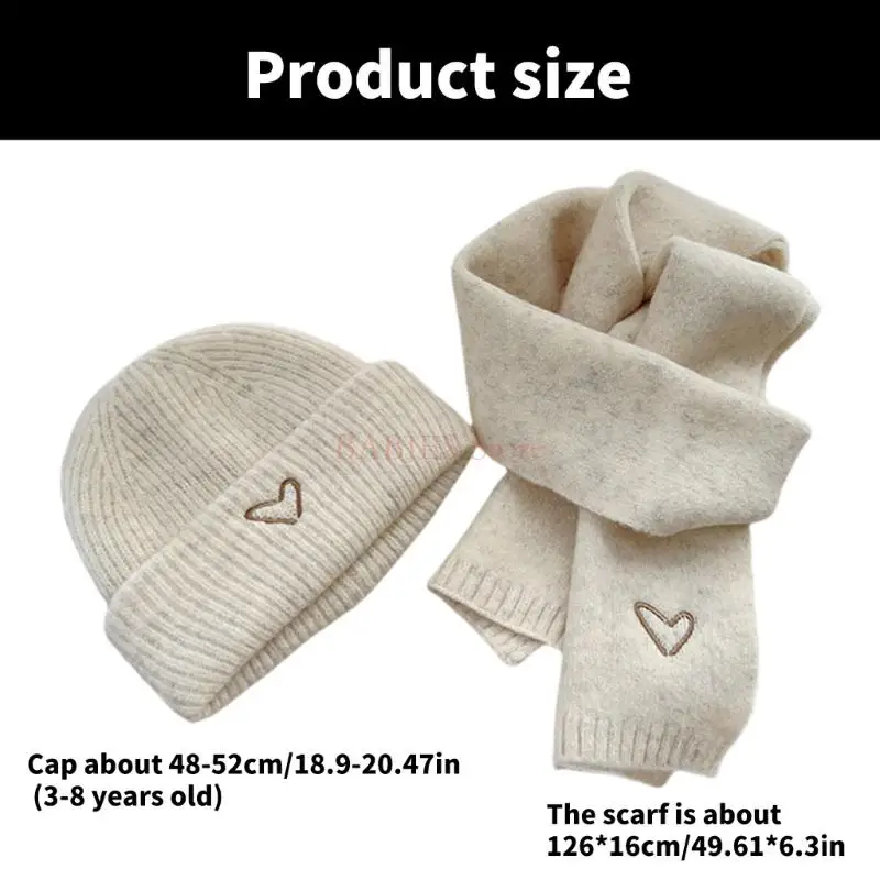 C9GB Cosy Knit Hat and Neckerchief Set for Kids with Lovely Heart Stitching Detail image 6