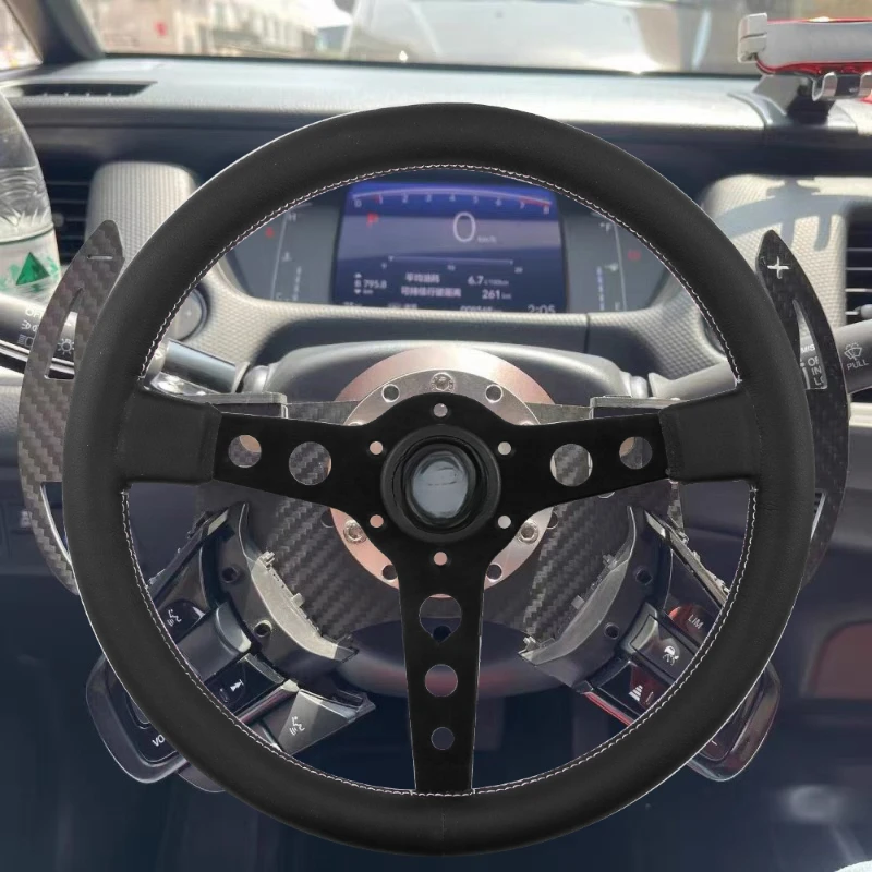 Classic Sport 350MM Leather Modified Steering Wheel Universal Car Tuning Accessory view 5