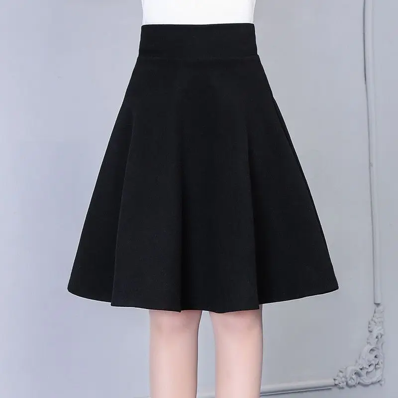 Simplicity Autumn Winter New Woolen Skirts Women Solid High Waist Pockets Pleated Fashion Office Lady Short A-line Bubble Skirt