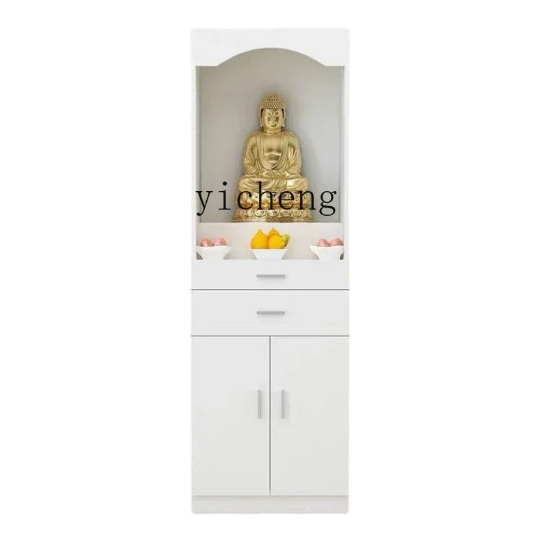 r9.2- Home with Door Buddha Niche Standing Cabinet Offering Platform, Goddess of Mercy and God of Wealth Offering Table