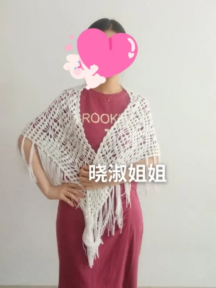 TIYIHAILEY Vintage Cloak Spring And Autumn Outerwear Loose Cardigan Tassels White Balck Hand Made Knitting Tops Shawl