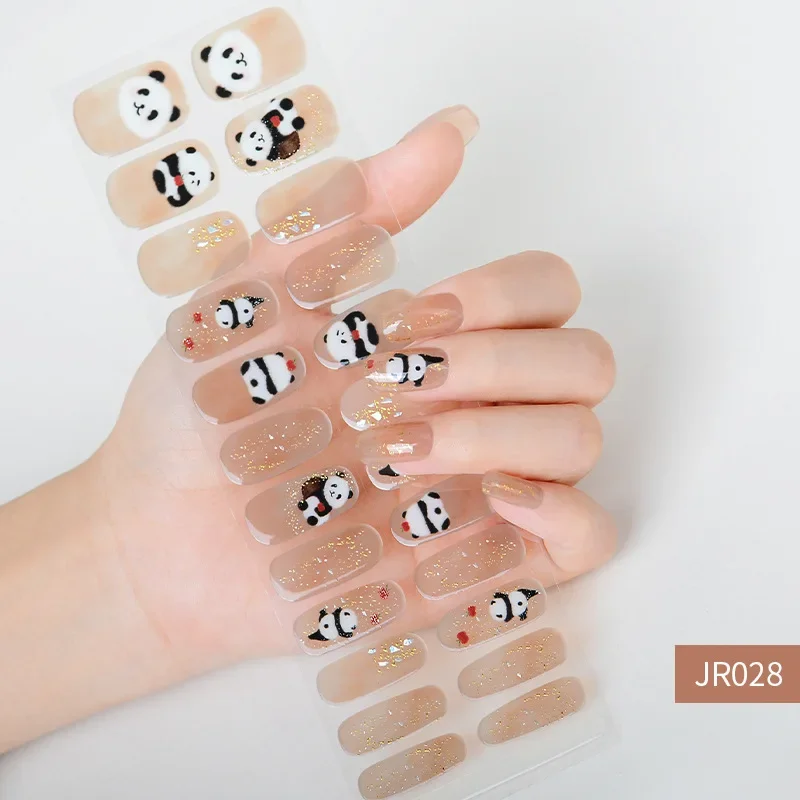 24 Strips Panda China Stijl Uv Gel Semi-Gebakken Nagelverzorging Sticker Waterdichte Duurzame 24 Vinger Semi-Genezende Fototherapie Nagel Patch