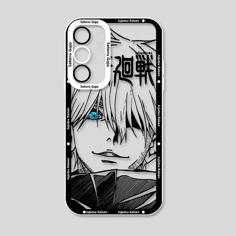 Jujutsu Kaisen Gojo Anime para Samsung Galaxy S24 S23 S22 S21 S20 Plus FE Ultra A52 A53 A54 Angel Eyes funda transparente para teléfono