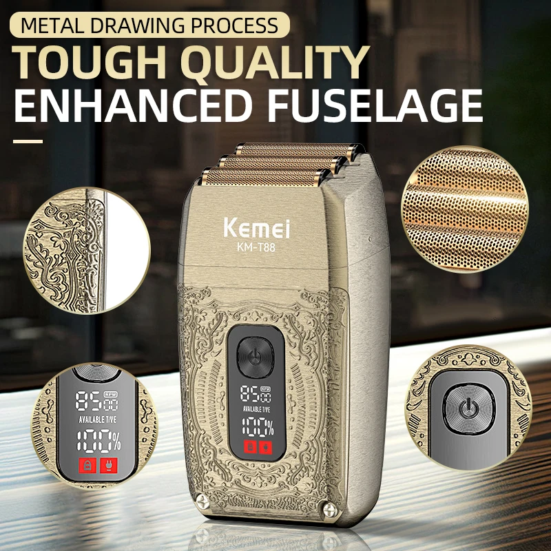 Kemei 8500 RPM Scheerapparaat Professionele Elektrische Scheerapparaat Scheren Machine Krachtige Baard Trimmer Metalen Scheermes LED Display Scheerapparaat voor Mannen
