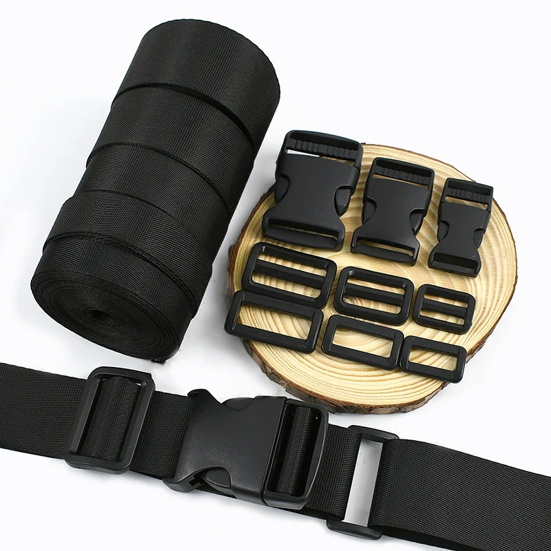 

15-50mm Black Plastic Buckle+Nylon Webbing Combination Accessories for Handbags Dog Collar Strap Hanger D Ring Release Carabiner