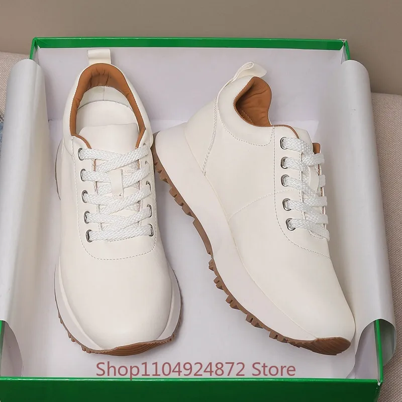 Luxury Sneakers Men's Shoes High End Genuine Leather Thick Sole Height Increasing Work Outdoor Casual Sport Shoes Male White