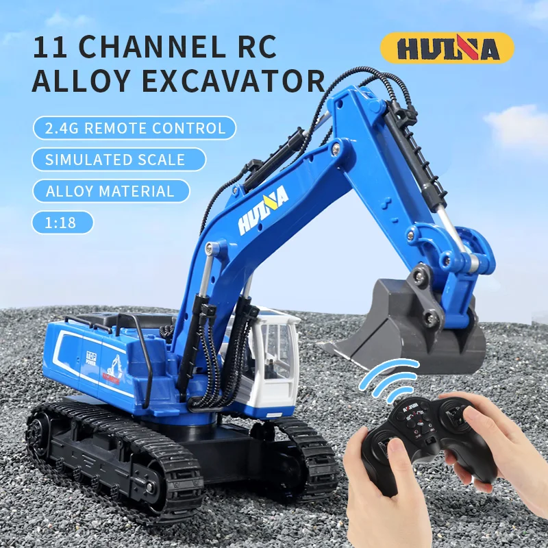 HUINA RC Excavator With Light 1558 Remote Control Car Alloy 11CH 1/18 Crawlers Engineering Vehicle Toys As Boy Gift