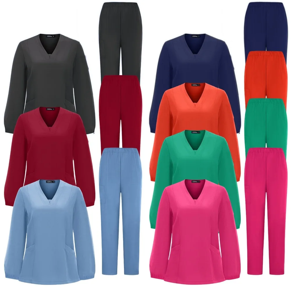 

7 Color Long Sleeved Set for Women Hospital Scrub Suit Doctors Surgical Room Work Wear Operating Rooms Beauty Salons Uniform