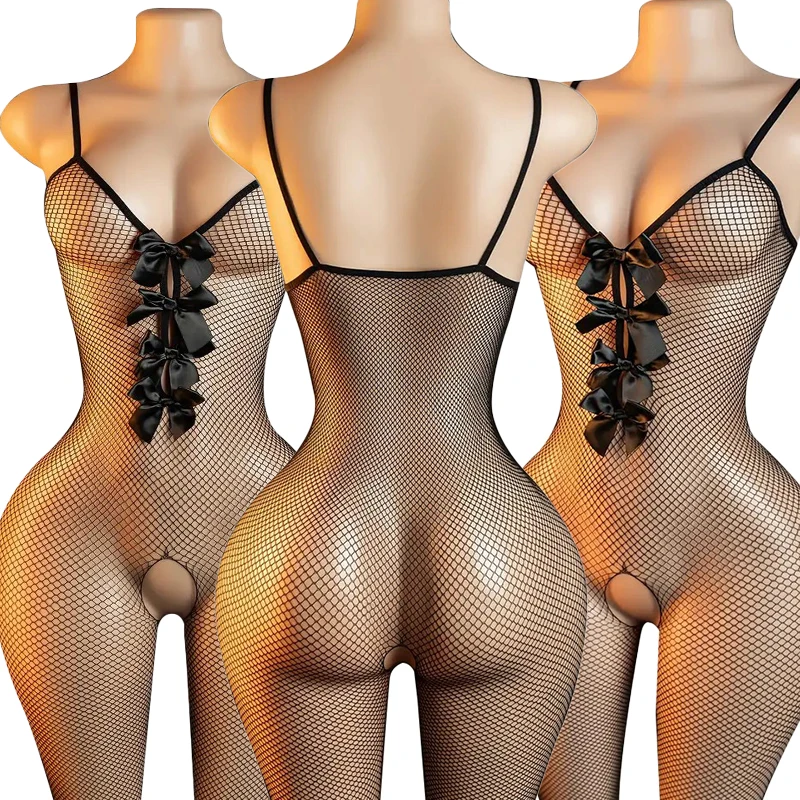 Hot Fishnet Hollow Bras & Body Suits Sexy Lingerie Women Crotchless Bodystocking Erotic Costumes Mesh Transparent Underwear Sets