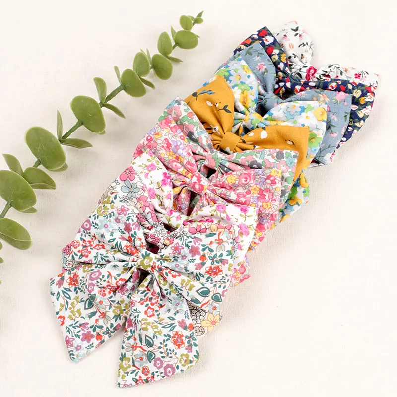 4.5in Flower Print Bows Hair With Clips Cute Girls Bowknot Hairwear Barrettes Kids Hairpins Children Hair Styling Accessories