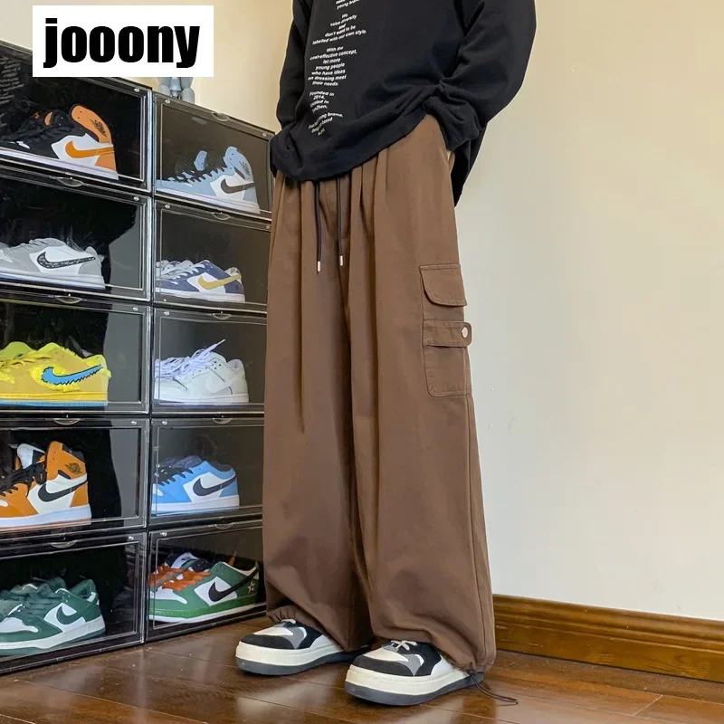 Harajuku Nieuwe Lente Zomer Joggingbroek Mannen Casual Dagelijks Vintage Broek Effen Hoge Taille Broek Trekkoord Wijde Pijpen Baggy Broek