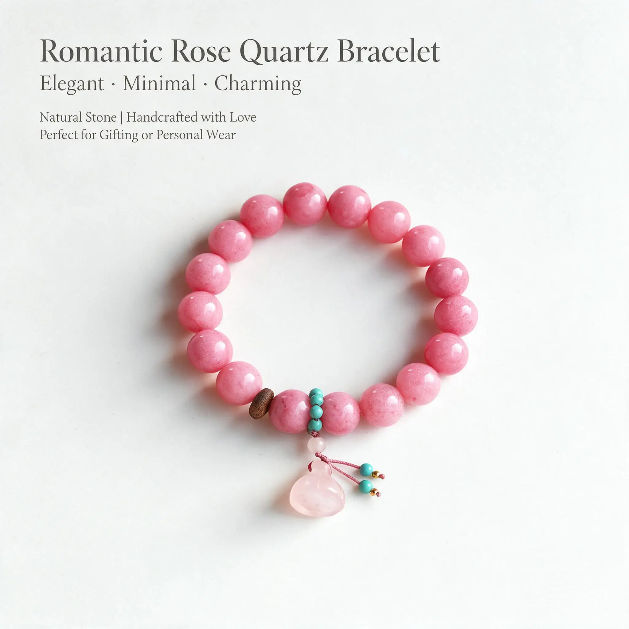 Chinese Style Handmade 10mm Handstring Pink Crystal Pink Chalcedony Lotus Pendant Bracelet For Women Lucky Blessing Fortune Gift