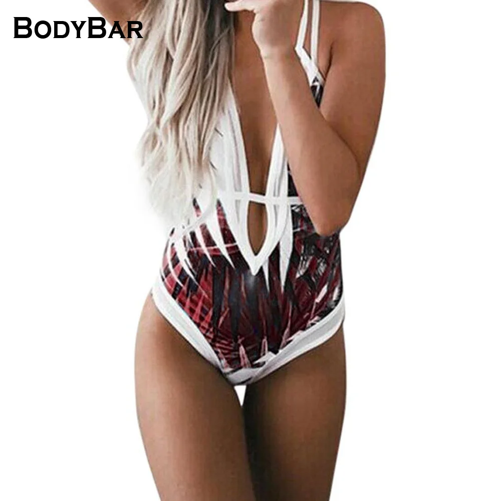 Sexy Tiefe V Hals Bad Bademode Sommer Blatt Drucken Frau Bademode Body Zipper Patchwork Biqini 2021 Weibliche Einteiliges badeanzug