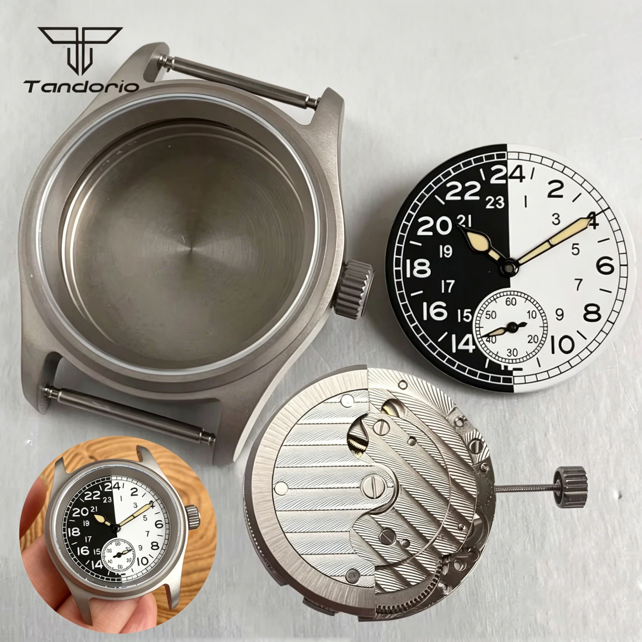 Fit For ST1701 Wristwatch Mod Parts Steel/Titanium/Bronze 36mm Pilot Watch Case 24H Two Tone Dial Set Accessories Sapphire Glass