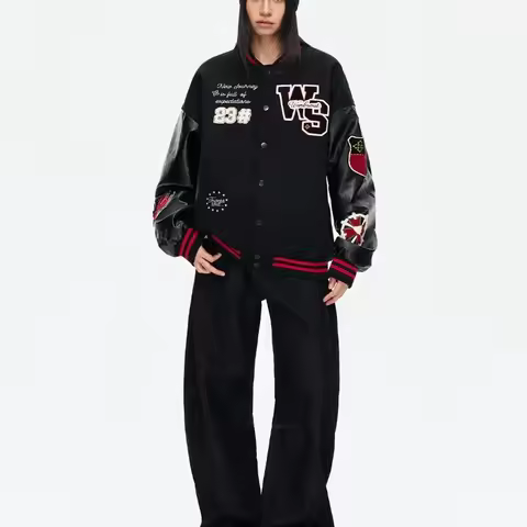 Vintage Popular New Letter Embroidery Joker Stitching Jacket Women Y2K High Street College Hip Hop Couple Sports Baseball Jacket