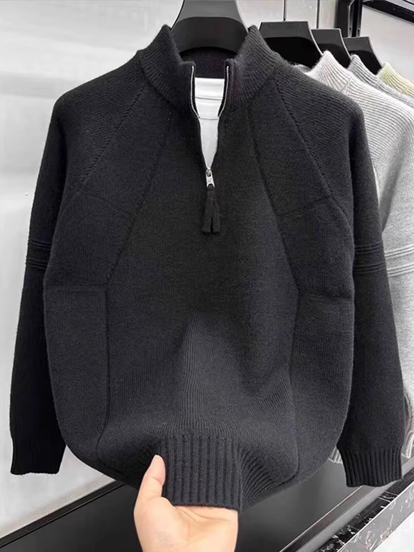 

Bla f Zip Splicing Design Lazy Sle Knitted Sweater Men's Autumn Winter New Heavy Casual Faion Men's Sweater