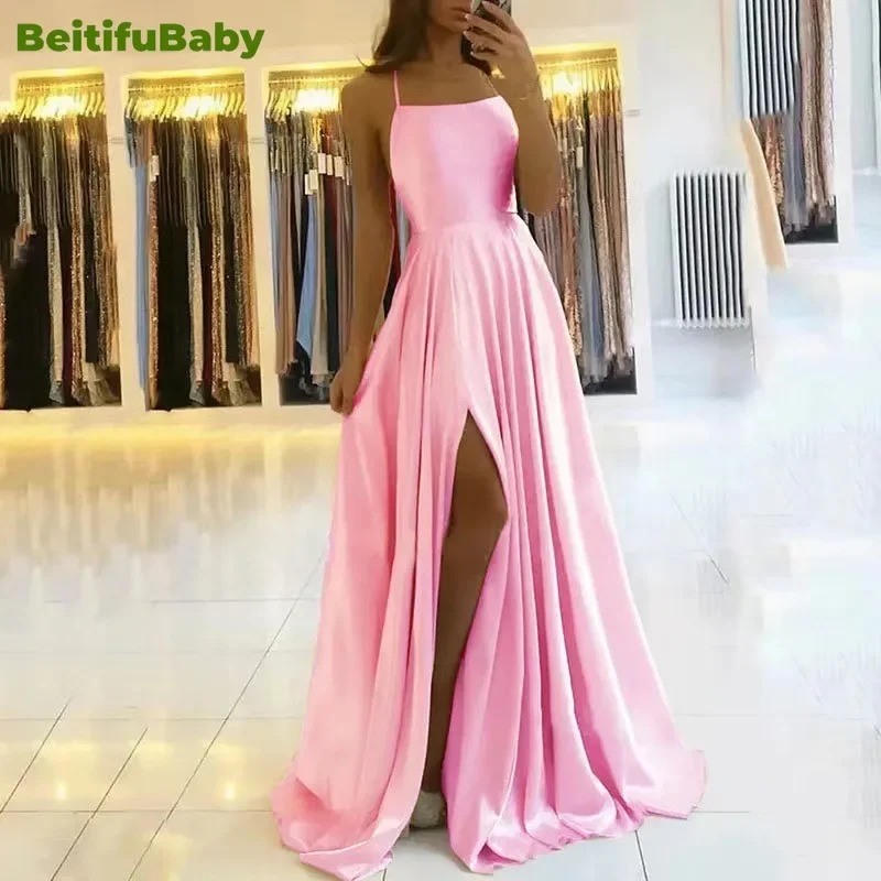 Beitifaby abiti da festa di nozze da damigella d'onore per le donne abiti Solid Sexy Split Sling Slim abito da sera personalizzato Vestidos