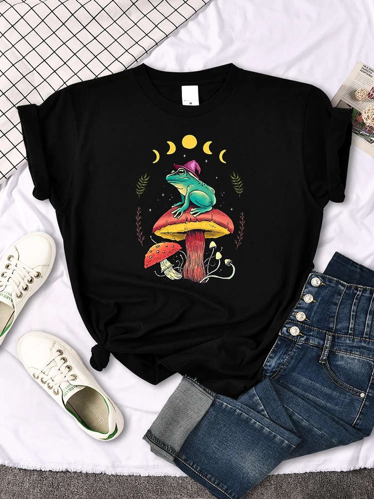 Cottagecore Aesthetic Goblincore Frog Wizard On Mushroom Women'S T Shirts Hip Hop T-Shirt Sport Casual Clothes Summer Brand Tops