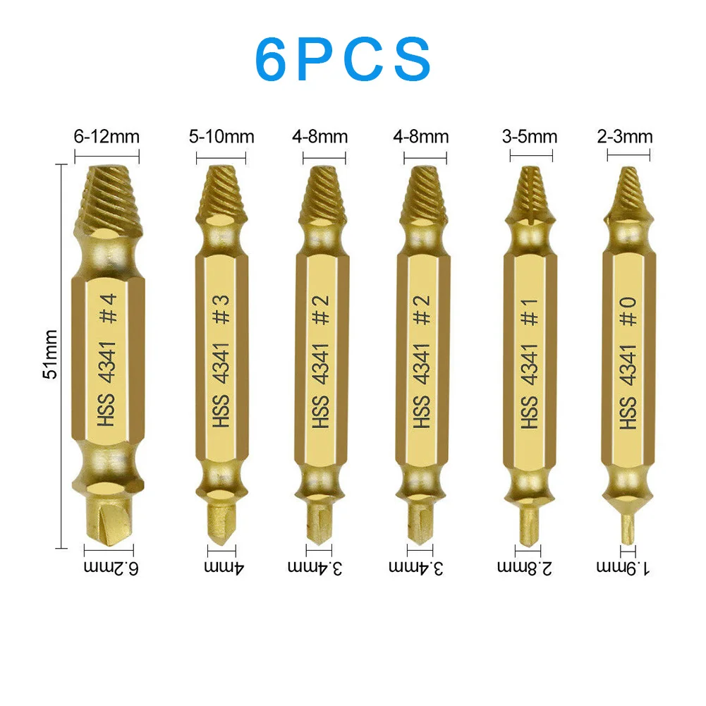 6PCS Damaged Screw Extractor Drill Bit Set Stripped Broken Screw Bolt Remover Extractor Easily Take Out Demolition Tools