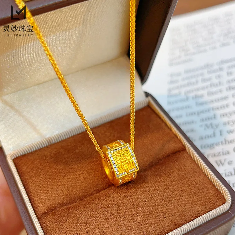 

9999 24K real gold luxury jewelry pendant necklace large hole beads transport beads DIY ring gift