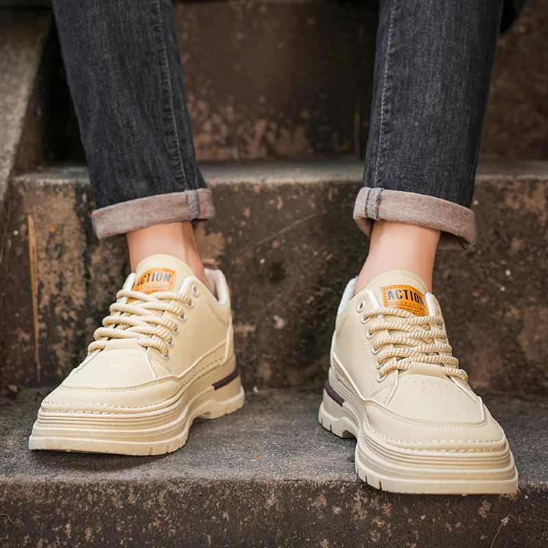 

2025 повседневная рабочая одежда, кроссовки, мотоциклетная обувь, осенние модные роскошные кожаные кроссовки на толстой подошве для мужчин, новые мужские кроссовки