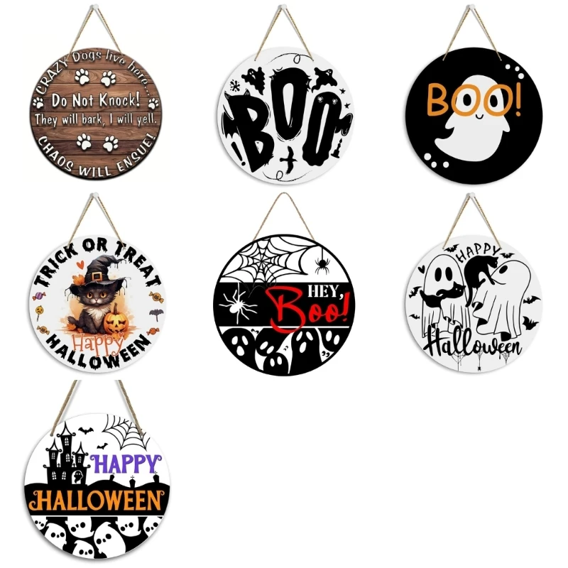 Boo Round Sign Funny Ghoslty Pattern Halloween Themed Wall Hanging Plaques for Farmhouses Front Door Wall Decors A0KF