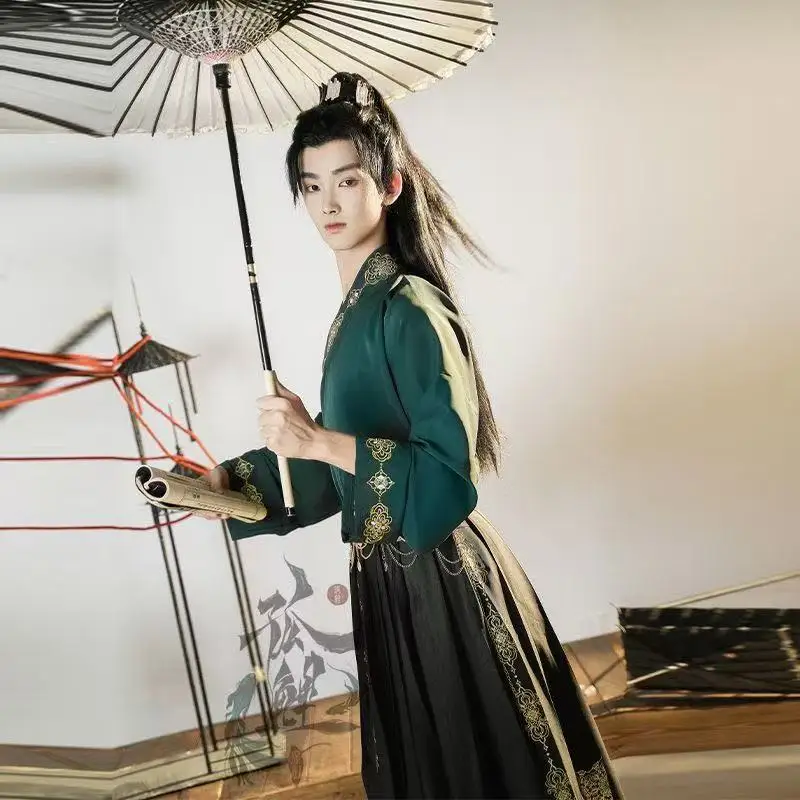 重工業ゴールドスタンプ漢服ドレスメンズ伝統的なクロスカラーコスチュームハロウィン剣士コスプレ衣装ステージスーツ男性