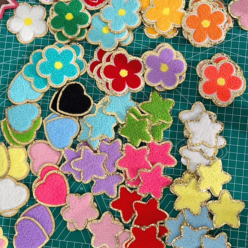 Mixed 10pc Chenille Patches Embroidery patches Heart/flower/Star/Lightning Stick on Sewing Patch