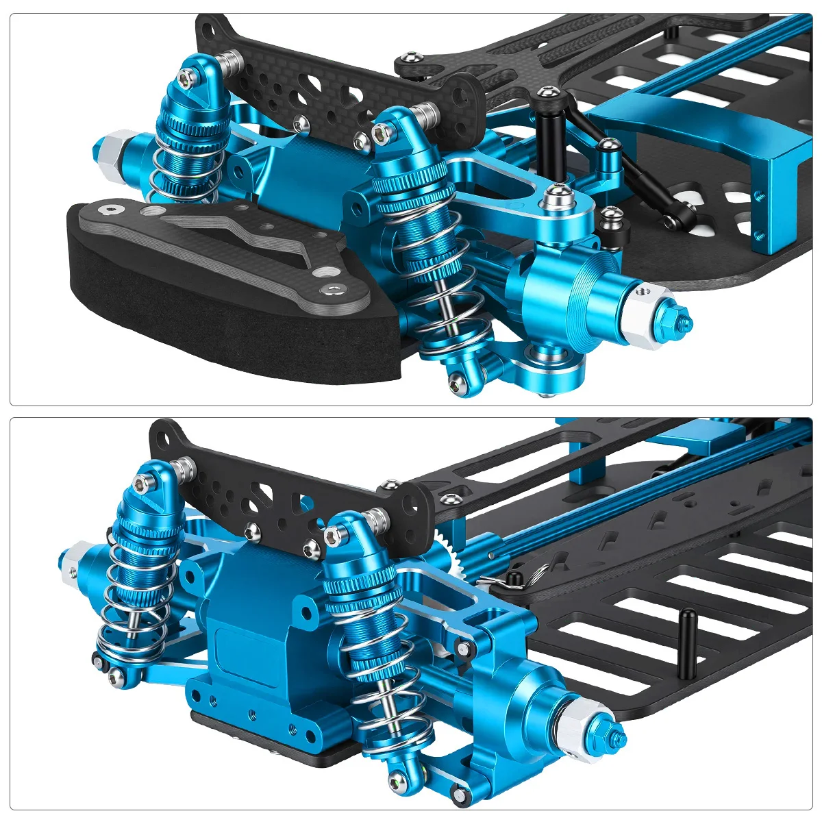 Aluminum & Carbon Fiber Frame Chassis Kit with Shock Absorbers Belt Drive for 1/10 RC Car Tamiya TT01 TT-01 DIY Upgraded Parts - view 4