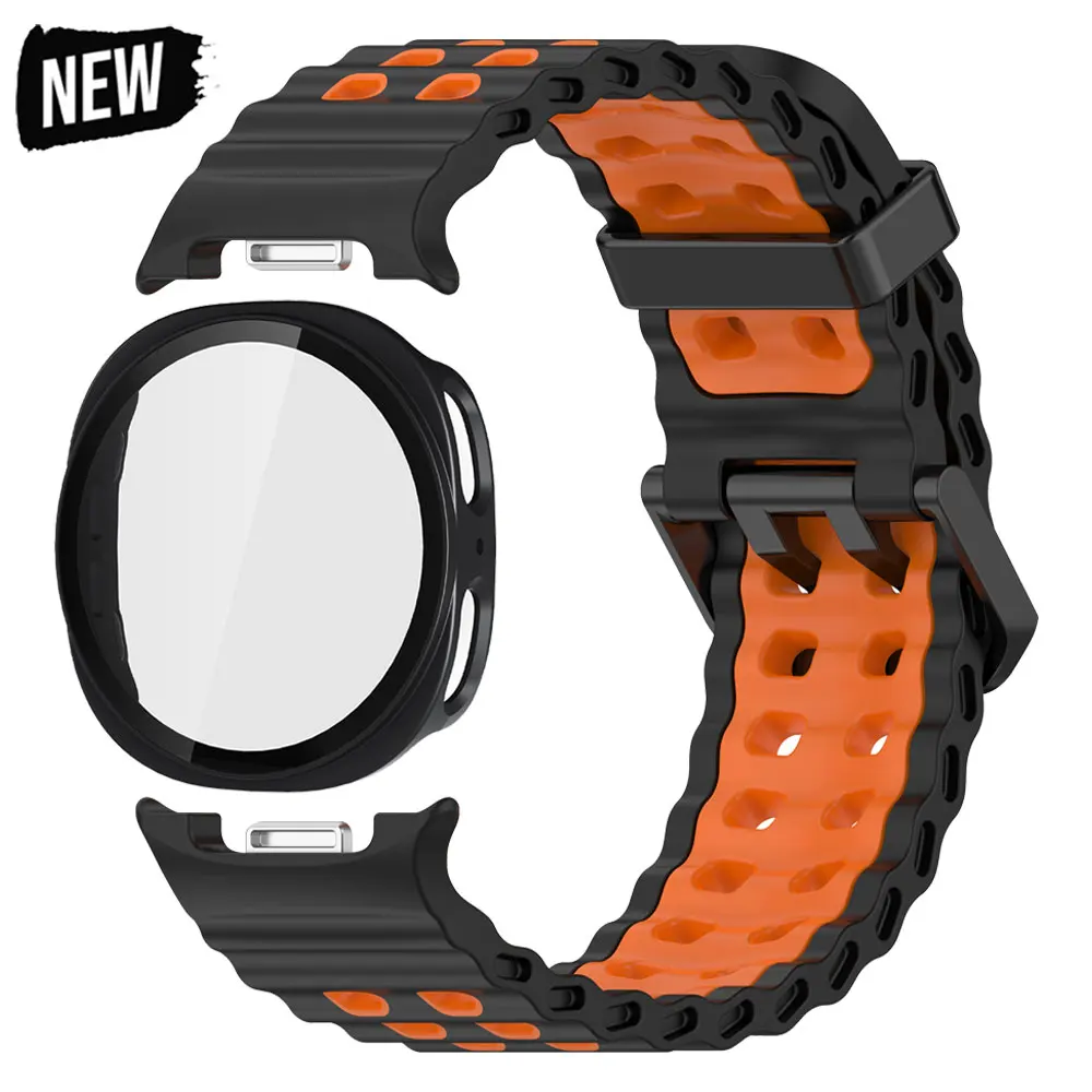 Black Case For Samsung Watch 8 40 44mm Ocean Strap Accessories For Galaxy Watch 8 Classic LTE 46mm Tempered Glass Cover Bracelet