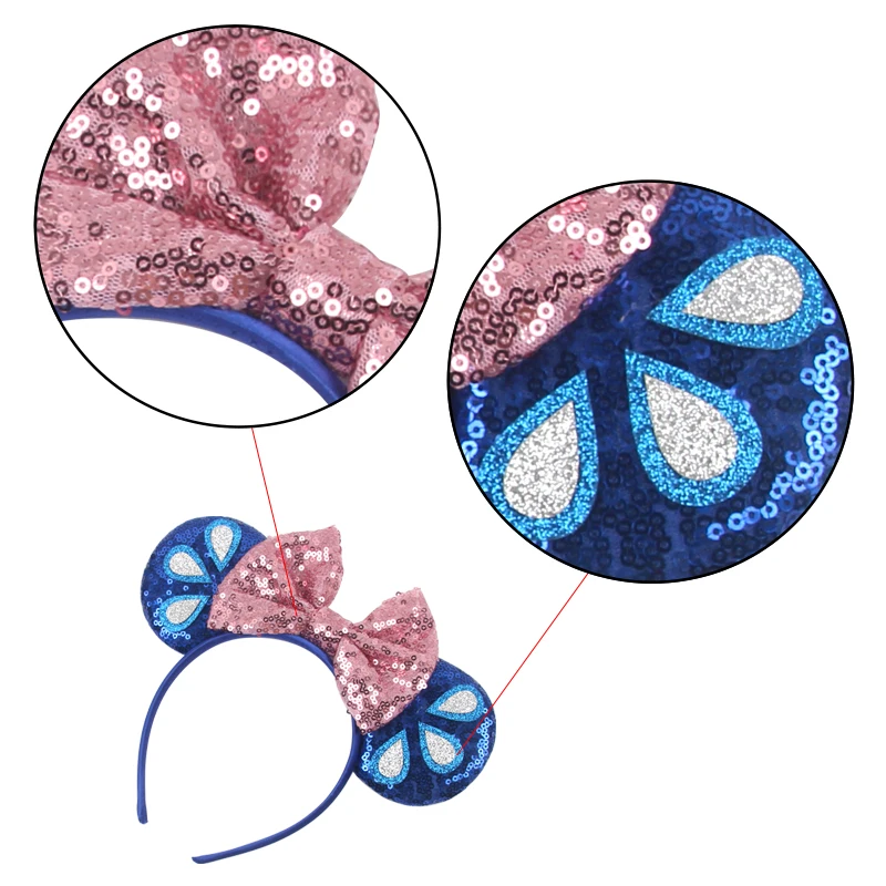 2024 귀여운 마우스 귀 머리띠, 소녀 및 성인용 스팽글, 5 인치 나비 머리띠, 축제 파티 코스프레, DIY 헤어 액세서리