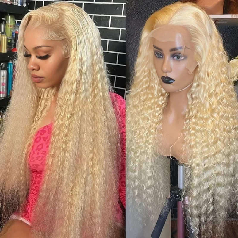 

30 Inch Blonde 613 Curly Colored Human Hair 100% Brazilian 13x6 Hd Lace Frontal Wigs Deep Water Wave For Women Choice On Sale