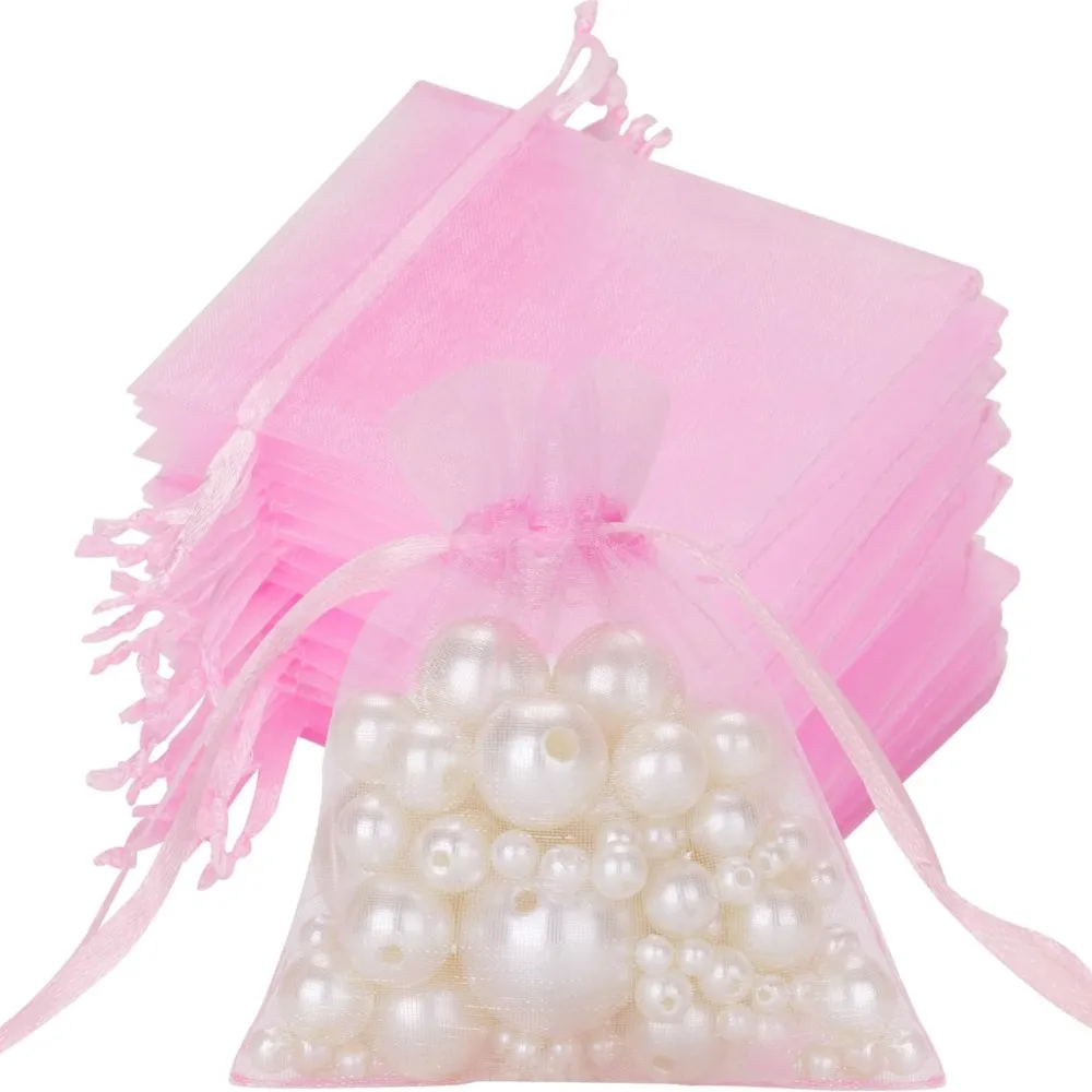 50Pcs Pink Organza Drawstring Jewelry Storage Pouches Gift Bags For Wedding Party Festival Gift Bags Candy Packaging Bags