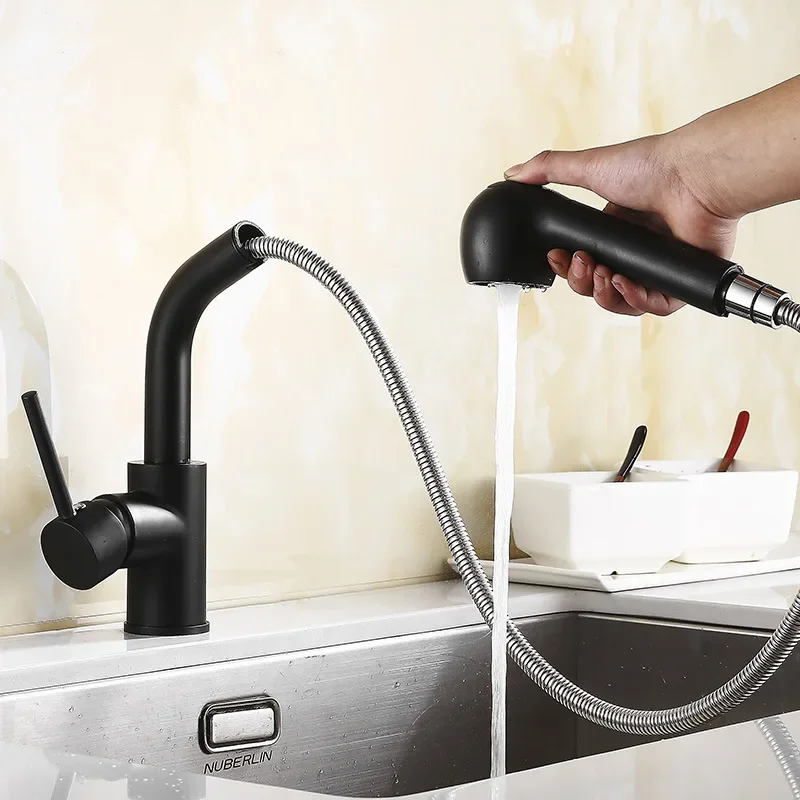 

Спрей для кухни, выдвижной вращающийся смеситель из нержавеющей стали, смеситель для горячей и холодной воды, смеситель для кухонной мойки с одной ручкой, монтируемый на палубе